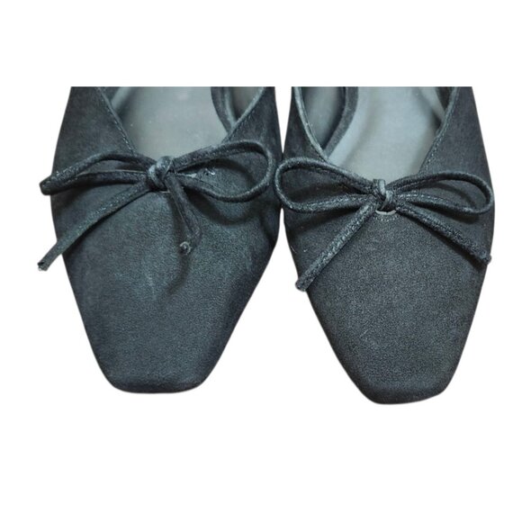 Reformation Black Suede Bow Loafers Women’s Size 5.5 Square Toe Slip-On - Picture 4 of 11